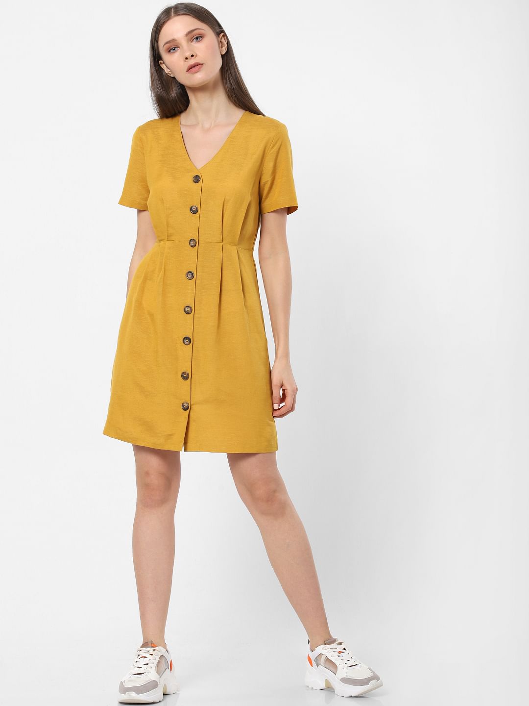 mustard sheath dress