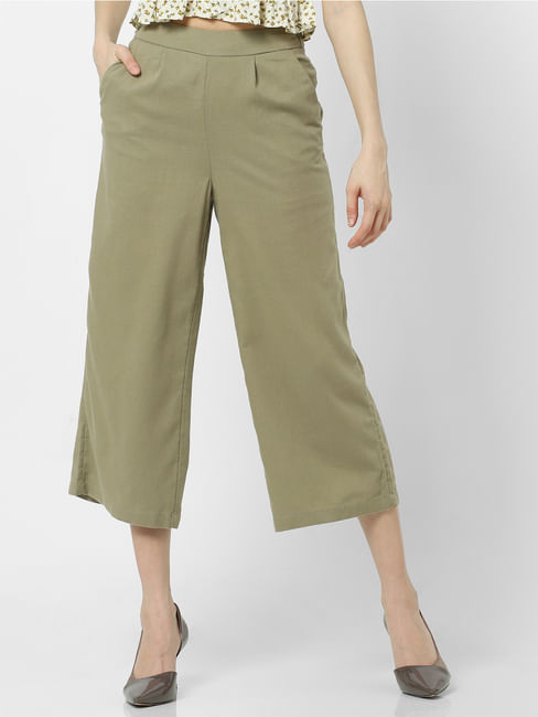 Green High Rise Slip-On Culottes