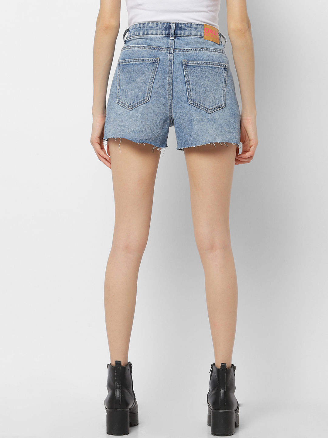 raw edge denim shorts