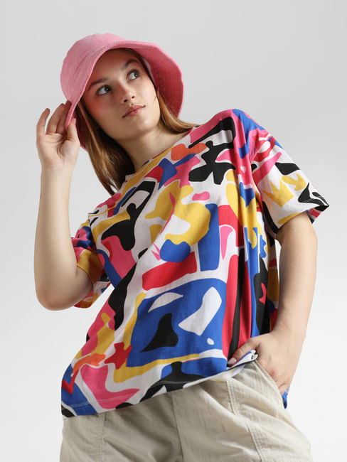 Multi-Colour Abstract Print Oversized T-shirt