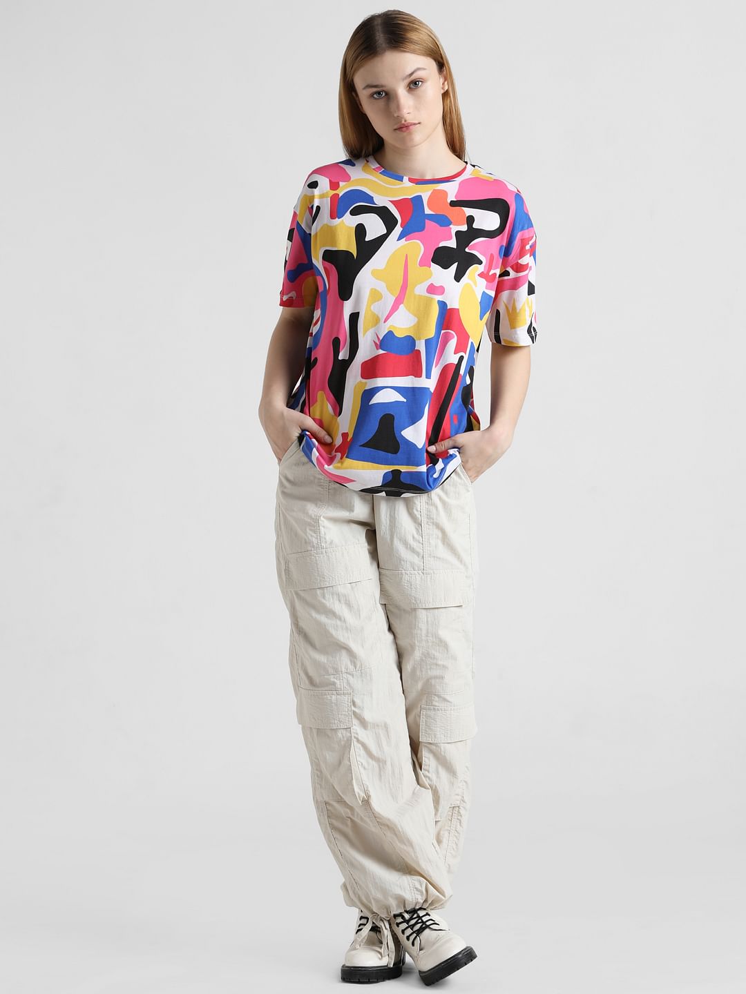 Multi Colour Abstract Print Oversized T shirt