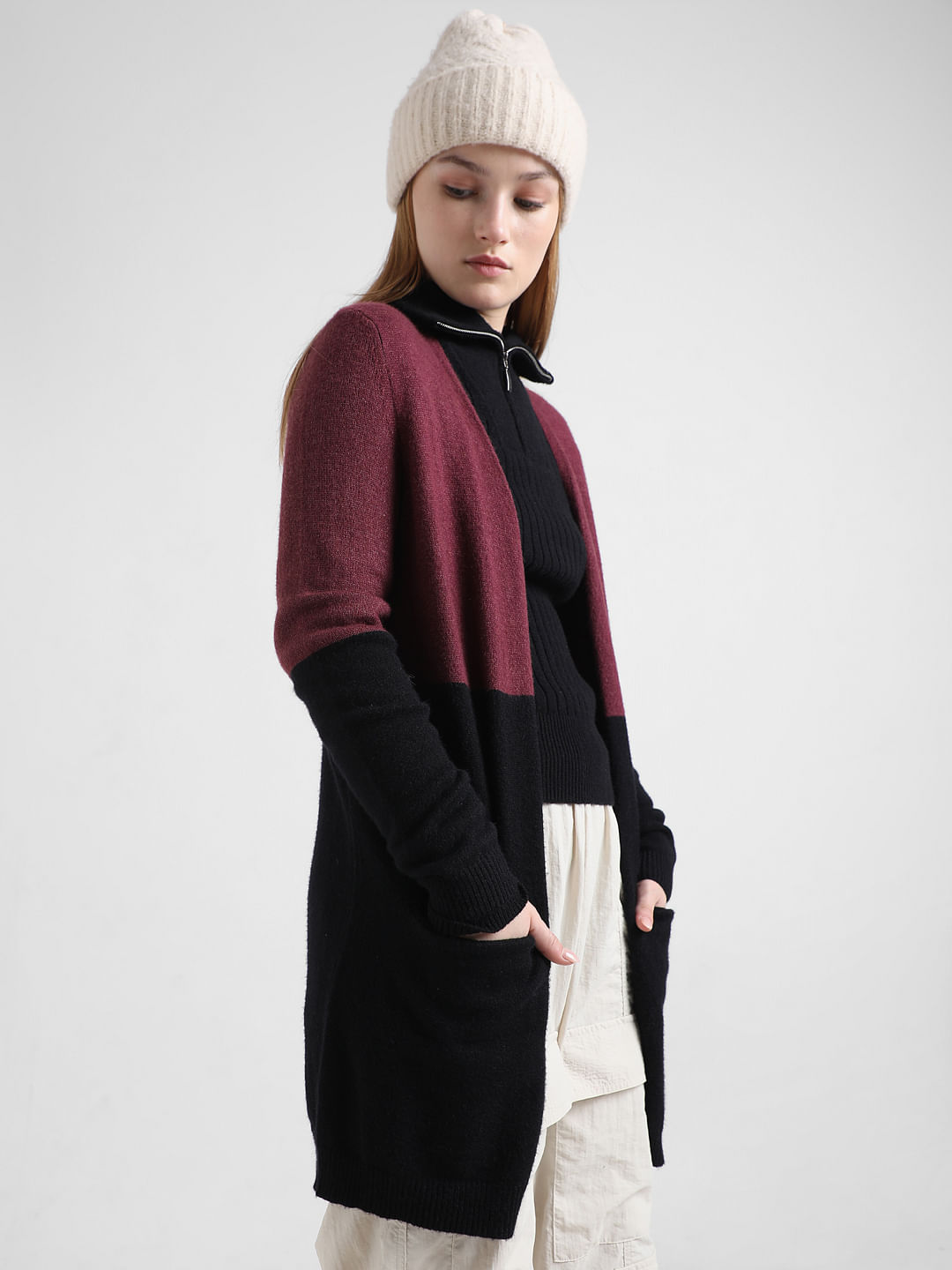 Long deals maroon cardigan