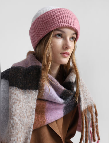 Pink Check Brushed Scarf