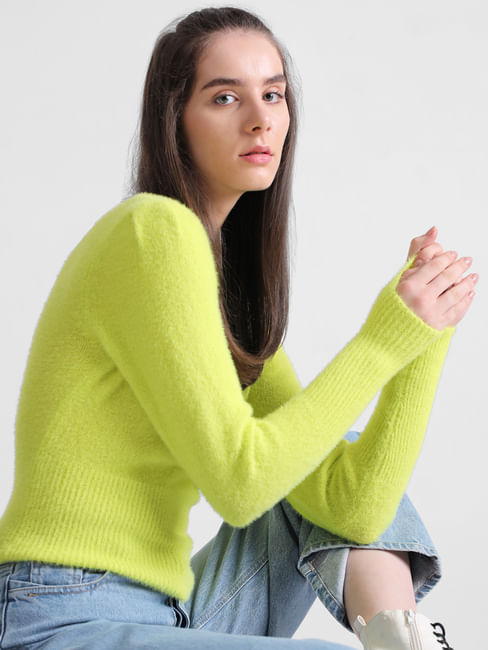 Lime Green Fluffy Knit Pullover