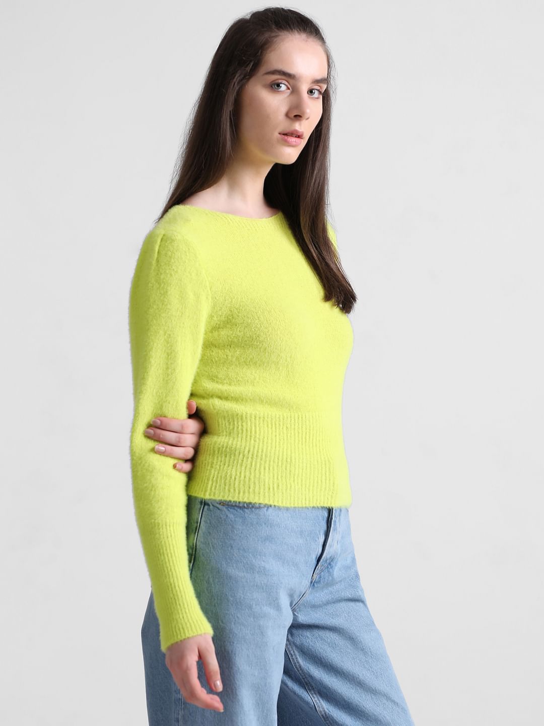 Lime green fuzzy sweater hotsell