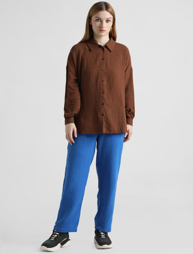 Brown Crinkled Oversized Shirt
