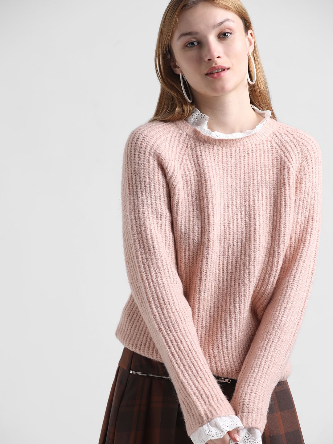 Pink Mock Shirt Collar Pullover