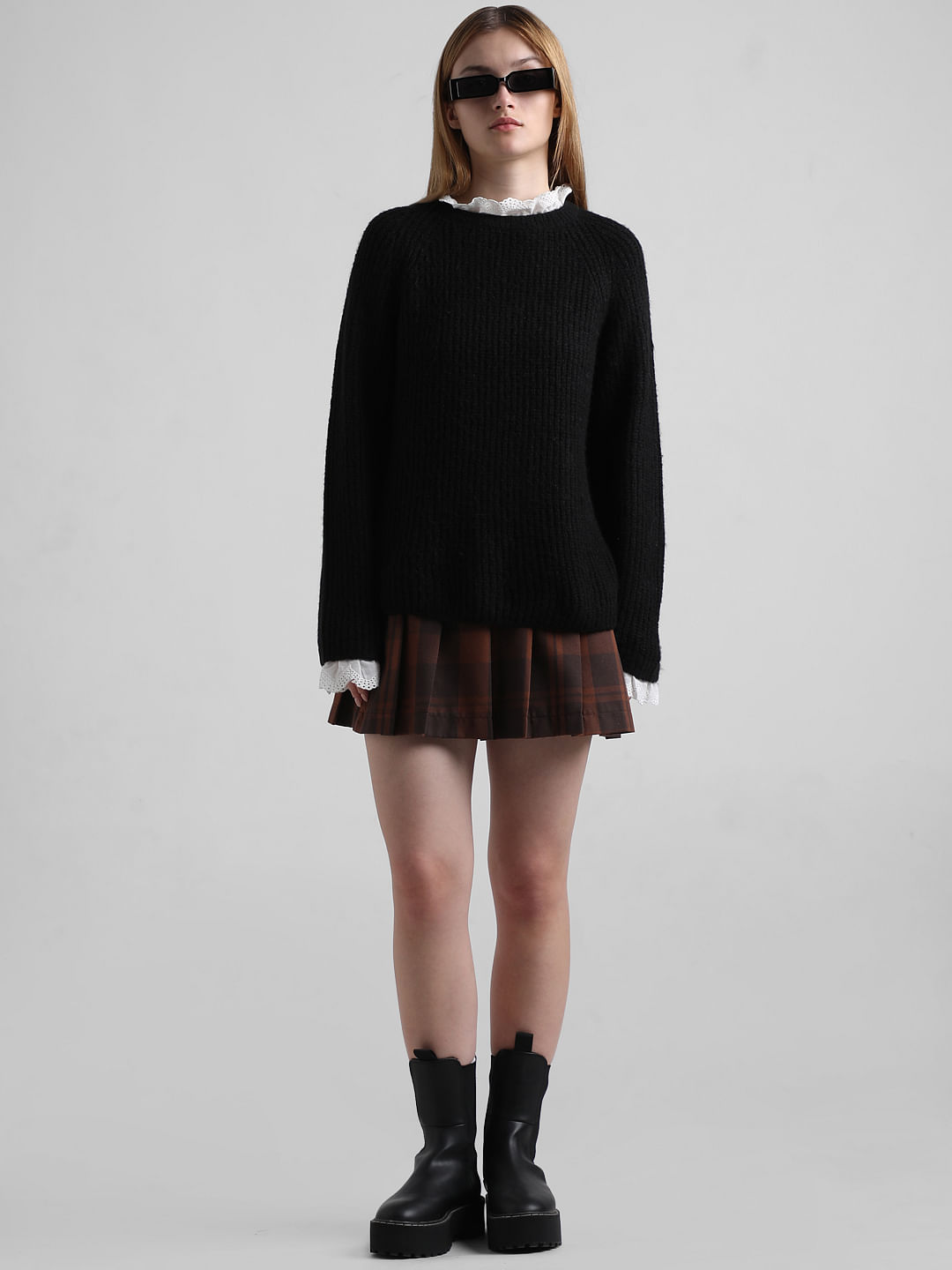 Black Mock Shirt Collar Pullover