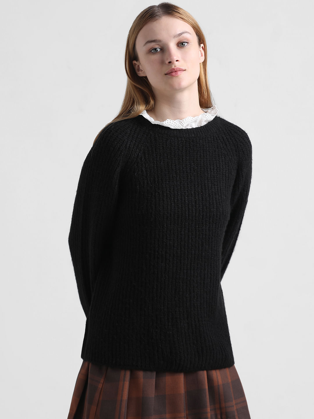 Black Mock Shirt Collar Pullover