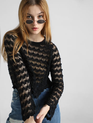 Black Sheer Knit Pullover