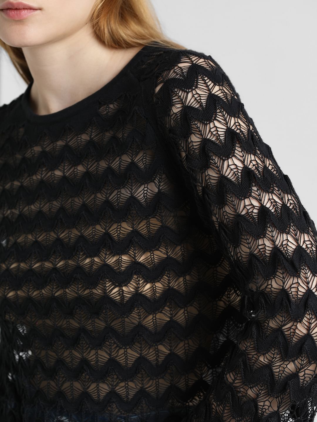 Black Sheer Knit Pullover