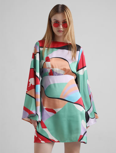 Multi-Colour Abstract Print Mini Dress