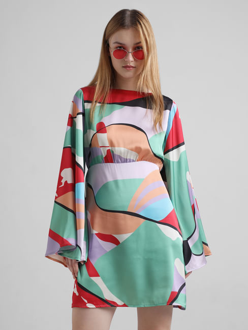 Multi-Colour Abstract Print Mini Dress