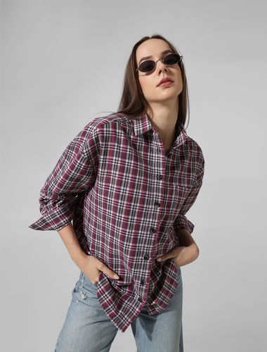 Pink Oversized Checked Shirt