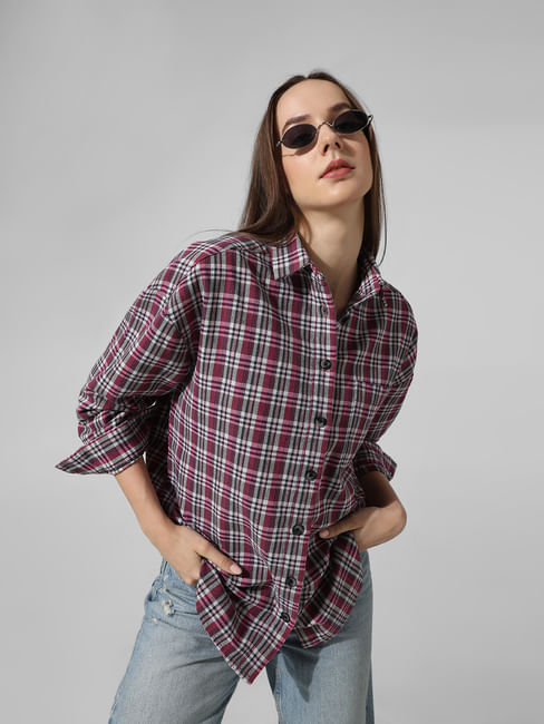 Pink Oversized Checked Shirt