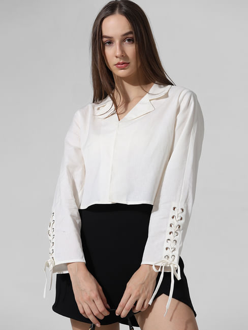 White Tie Detail Cotton Shirt