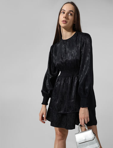 Black Smocked Tiered Short Dress