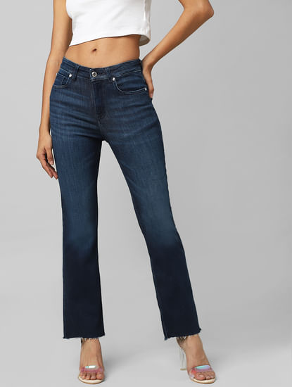 Blue Mid Rise Washed Flared Jeans