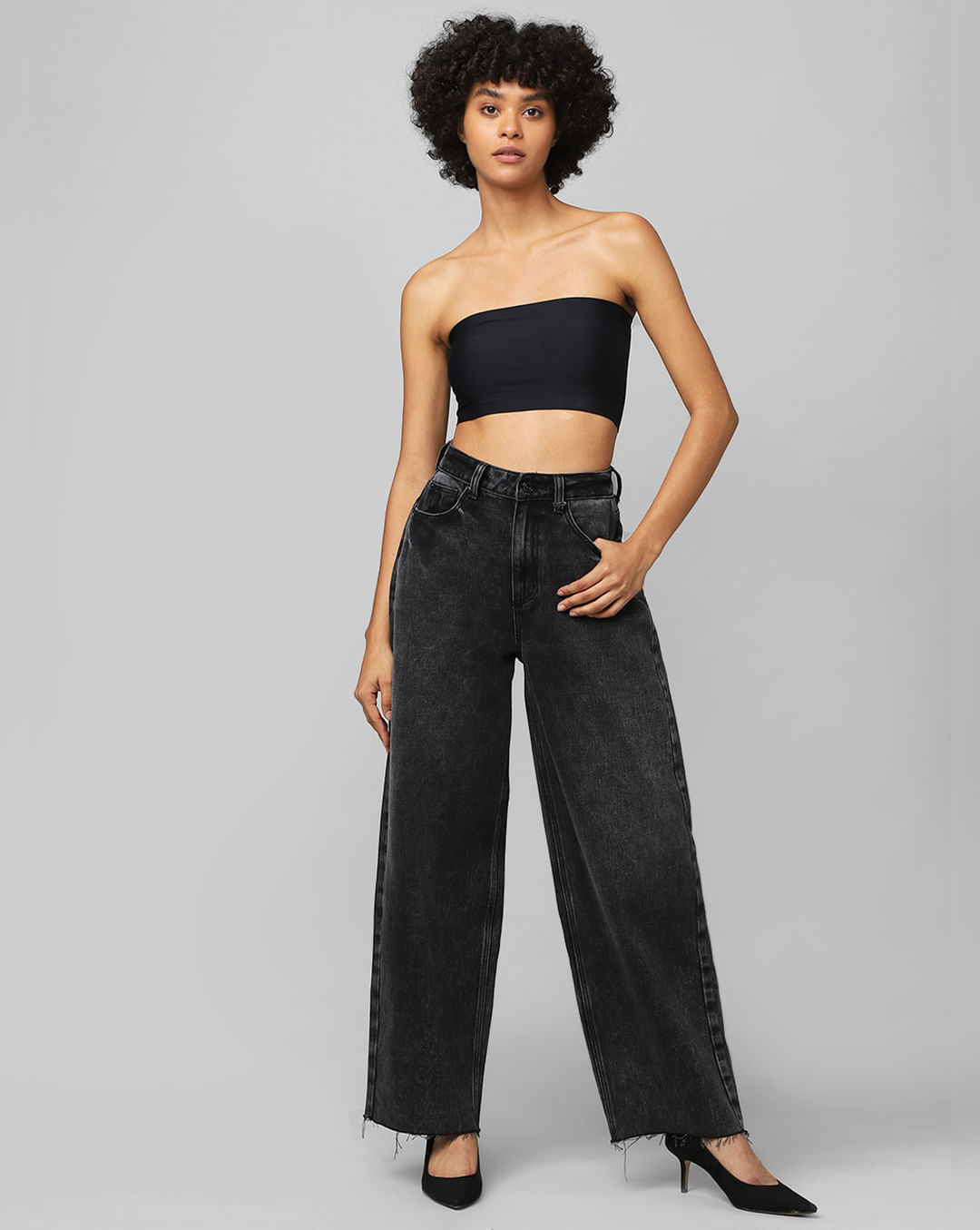 Buy Black High Rise Washed Wide Leg Jeans For Women Online - ONLY