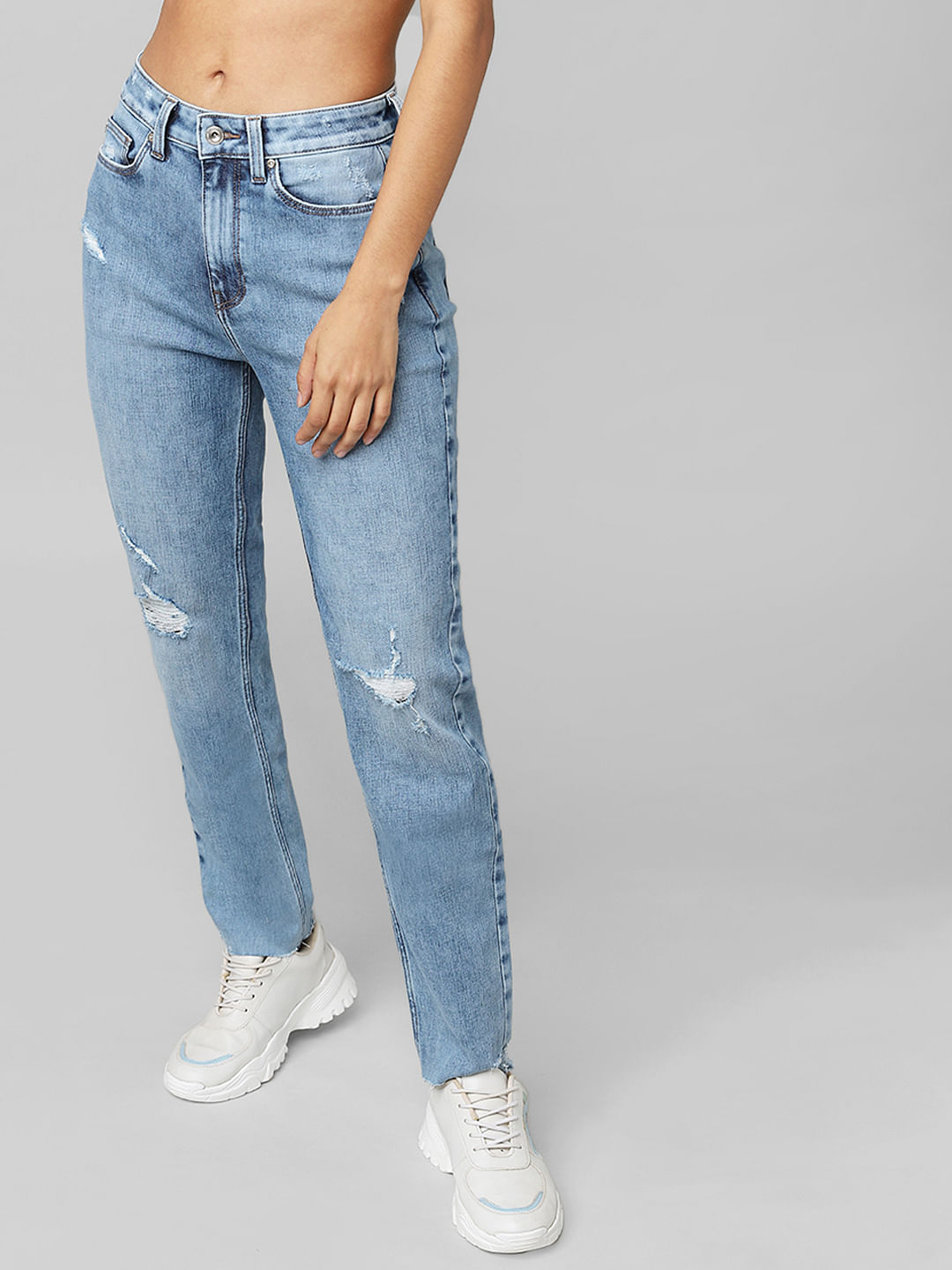 Buy Ice Blue Stonewash High Rise Straight Fit Boyfriend Jeans- 1205 - 26 /  Ice Blue Online at Best Prices in India - JioMart.