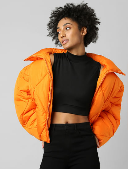 Orange Super High Neck Puffer Jacket