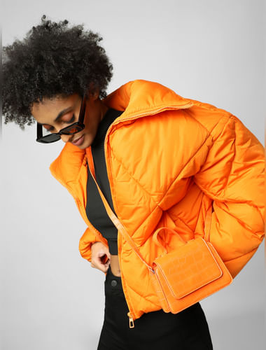 Orange Super High Neck Puffer Jacket