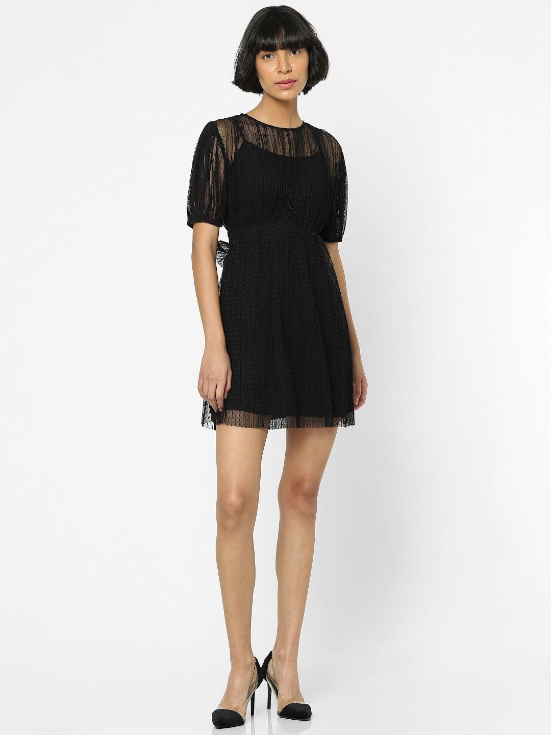 ASOS DESIGN knit wrap fit and flare mini dress in black | ASOS