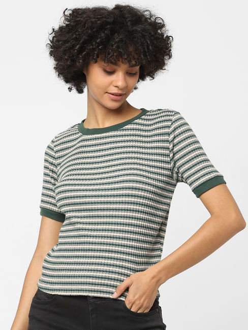 Green Striped Ribbed T-shirt