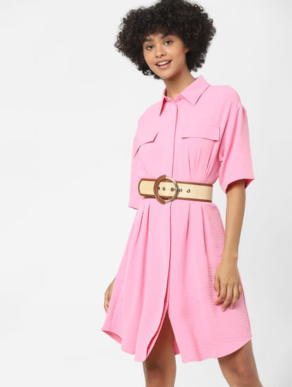 Pink Utility Shirt Dress