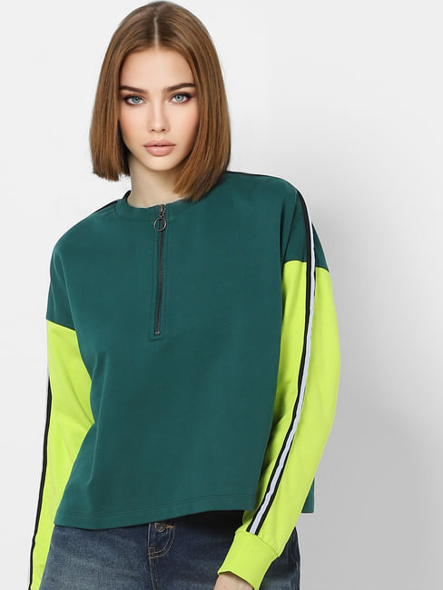 Green Colourblocked Sweatshirt