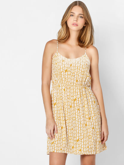 Yellow Geometric Print Fit & Flare Dress