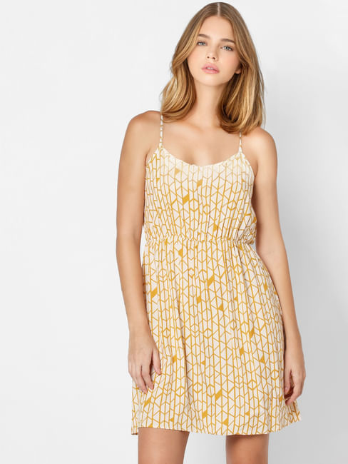 Yellow Geometric Print Fit & Flare Dress