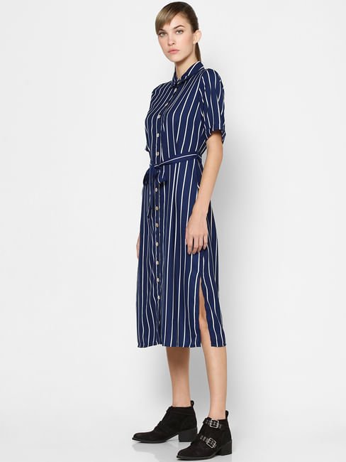 Navy Blue Striped Shirt Dress