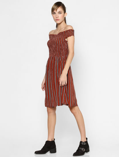 Red Striped Off-Shoulder Dress