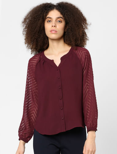 Red Textured Sleeves Shirt