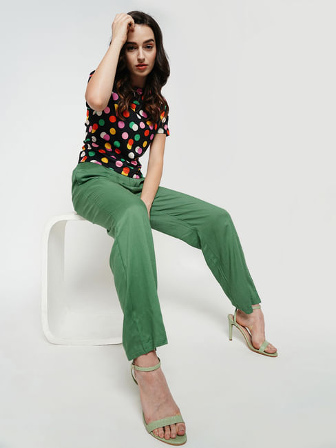 JDY by ONLY Green Flat Front Casual Pants