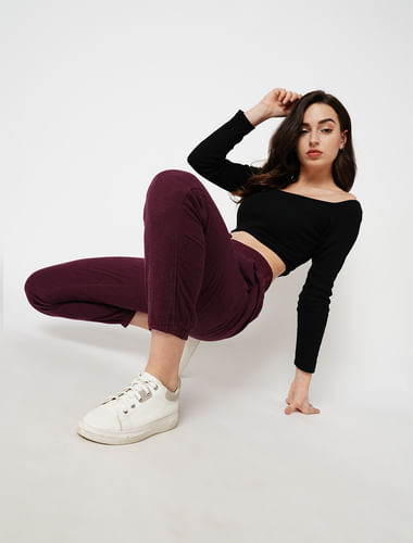 JDY by ONLY Maroon High Rise Joggers
