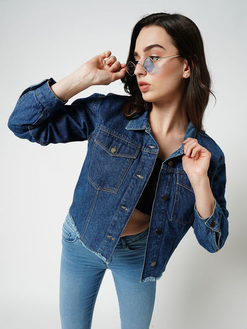 JDY by ONLY Blue Cropped Denim Shacket