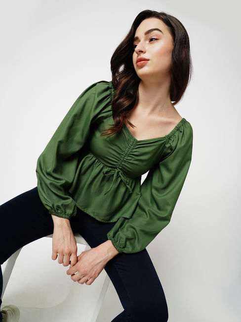 JDY by ONLY Green Ruched Peplum Top