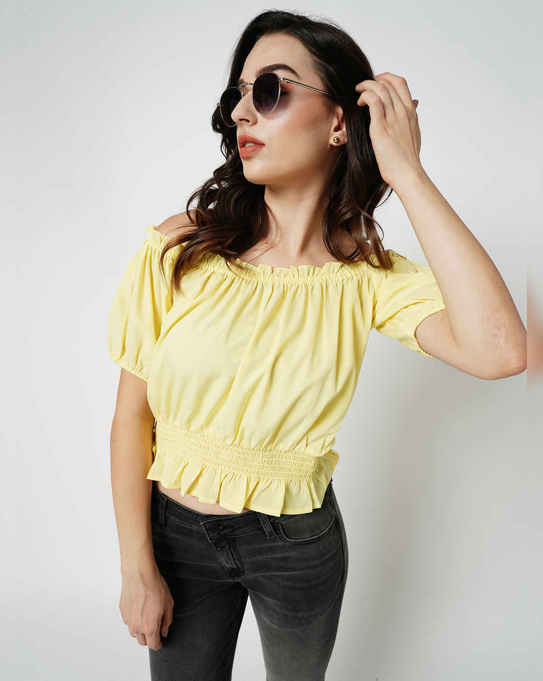 JDY by ONLY Light Yellow Off-Shoulder Top