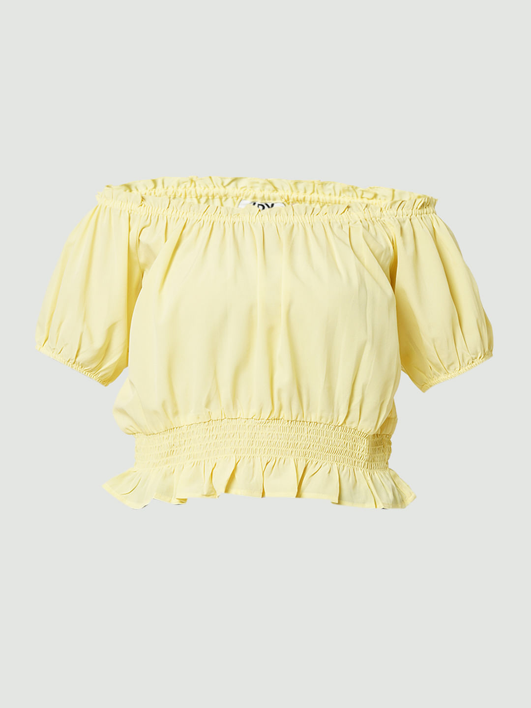 Bright yellow off the shoulder cheap top