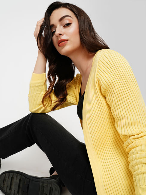 JDY by ONLY Yellow Ribbed Cardigan