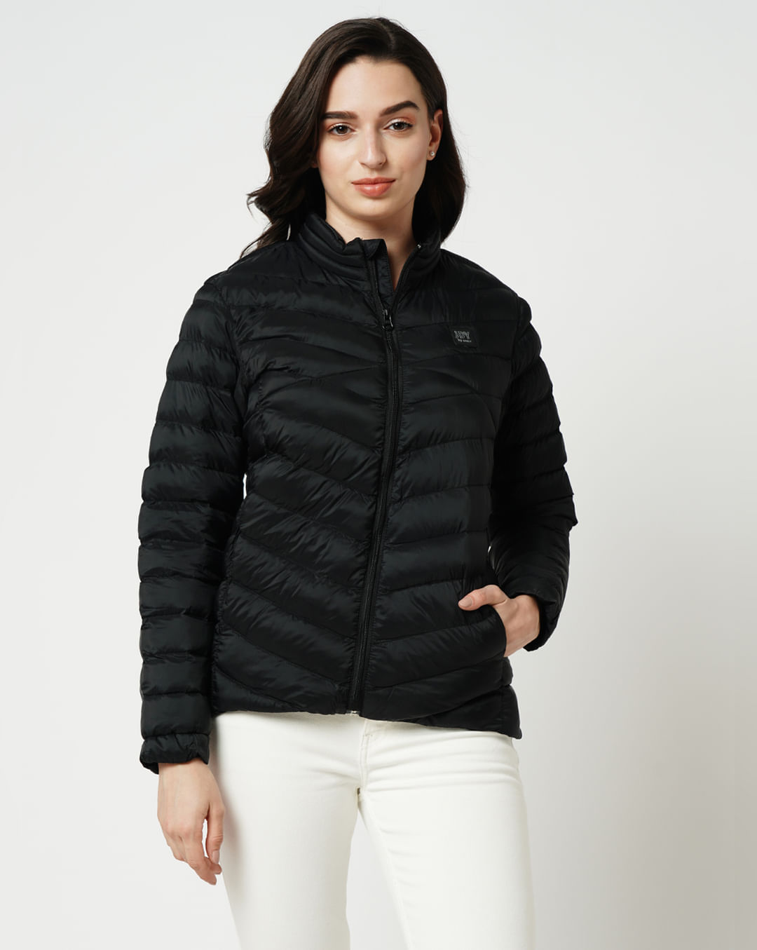 JDY Black Quilted Crop Hooded Puffer Jacket