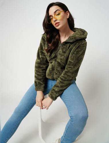 JDY by ONLY Green Zip-Front Hooded Jacket