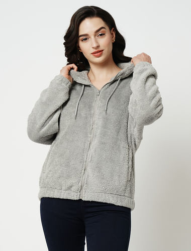 JDY by ONLY Grey Zip-Front Hooded Jacket