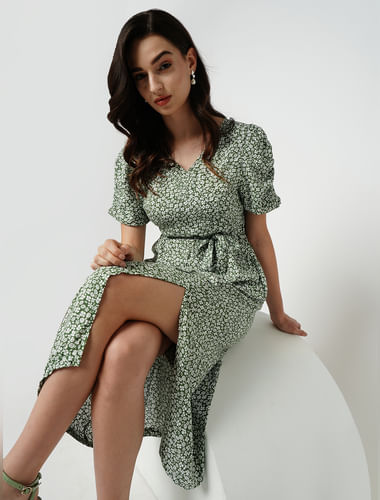 JDY by ONLY Green Floral Print Midi Dress
