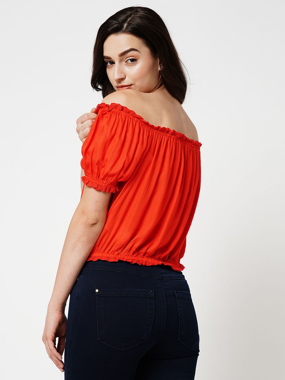 Red 2024 shoulderless top