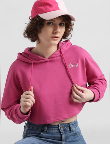 Pink Cropped Hooded Sweatshirt