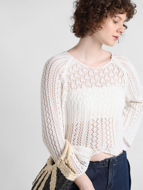 White Crochet Pullover