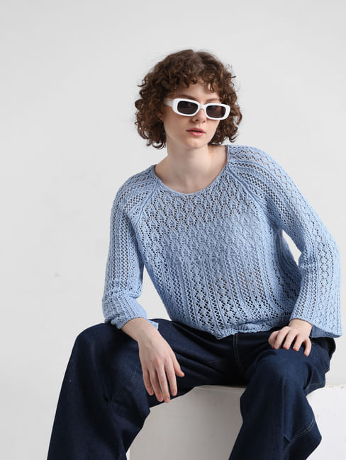 Light Blue Crochet Pullover